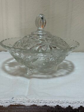 Crystal Cut Glass Covered Candy Dish - Clear